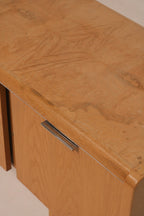 Vintage Circa 1980 Burl And Oak Wood Credenza Sideboard