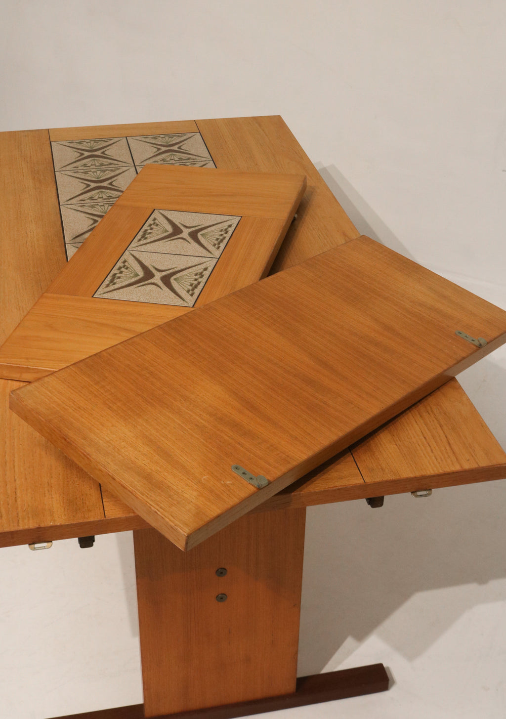 Vintage Danish Teak Wood Tile Top Extandable Dining Table