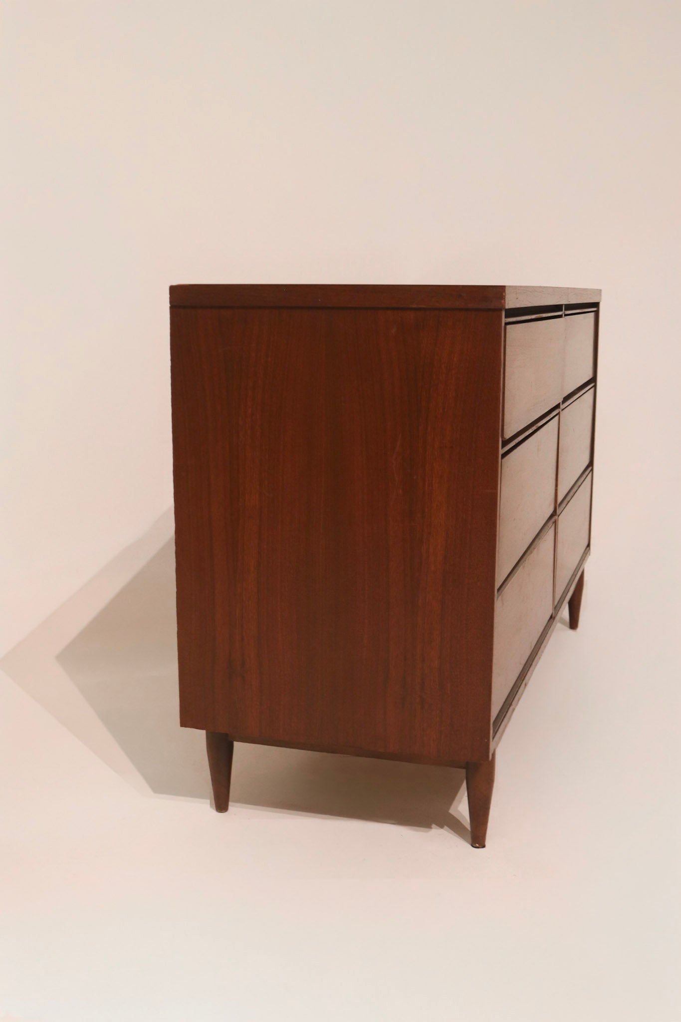 Mid Century Modern Vintage Walnut Wood 6 Drawers Dresser