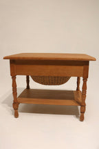 Danish Modern Oak & Wicker Side Table Bed Side Table With 2 Drawers