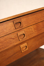 Set Of 2 Vintage Danish Oak Wood Side Tables With Drawers