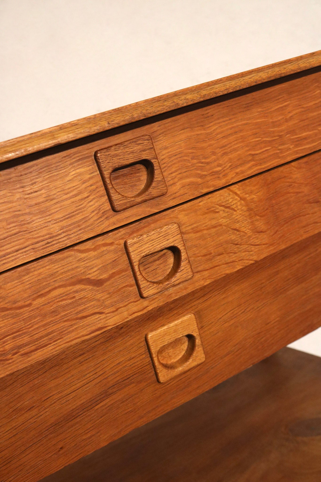 Set Of 2 Vintage Danish Oak Wood Side Tables With Drawers