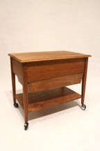 Vintage Danish Oak Wood Side Table Small Chest Of Drawers On Wheels