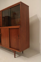 Vintage Mid-Century Modern Walnut Bar Cabinet With Light And Sliding Glass Doors