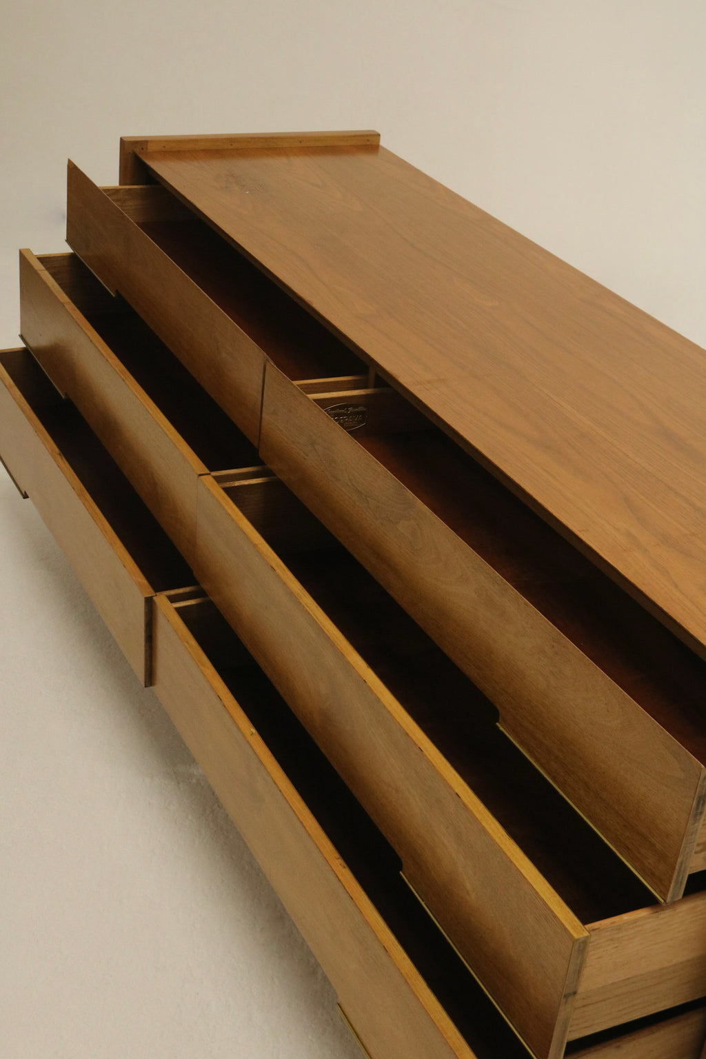Mid Century Modern Walnut Wood 6 Drawers Lowboy Dresser
