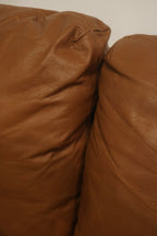 Vintage Swedish Brown Leather Beech Wood Panda Sofa by Åke Fribyter for Nelo Möbler