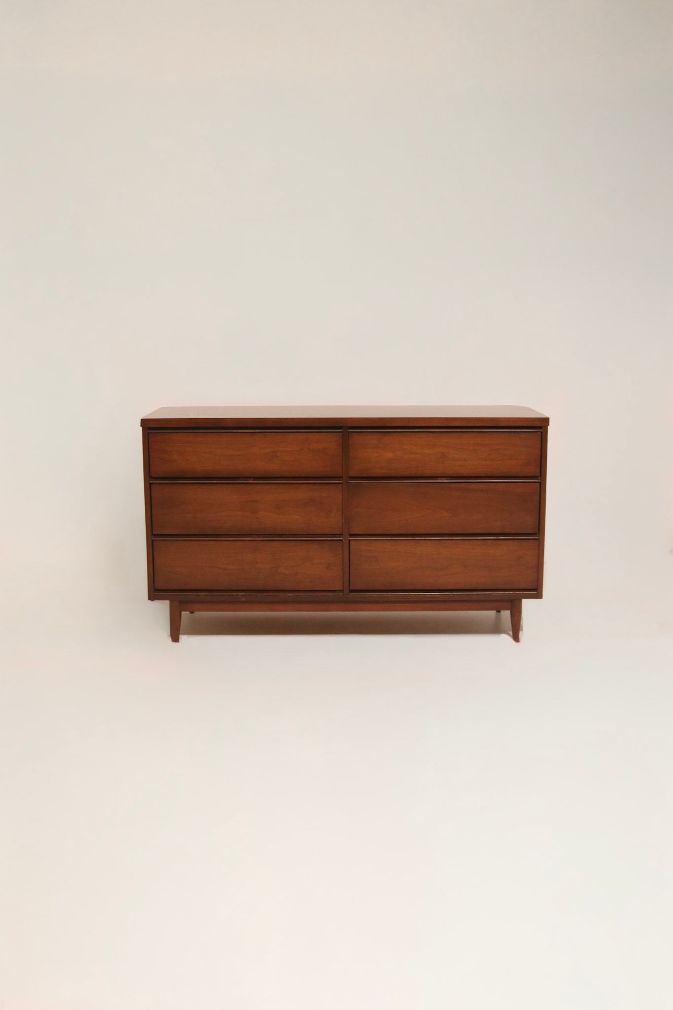 Mid Century Modern Vintage Walnut Wood 6 Drawers Dresser
