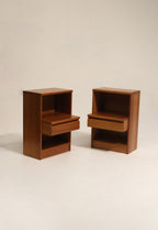 Set Of 2 Vintage Teak Wood Nightstands Bedside Tables With Drawers