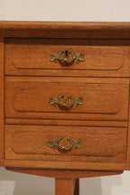 Mid Century Danish Oak Wood Writing Desk With Drawers And Key