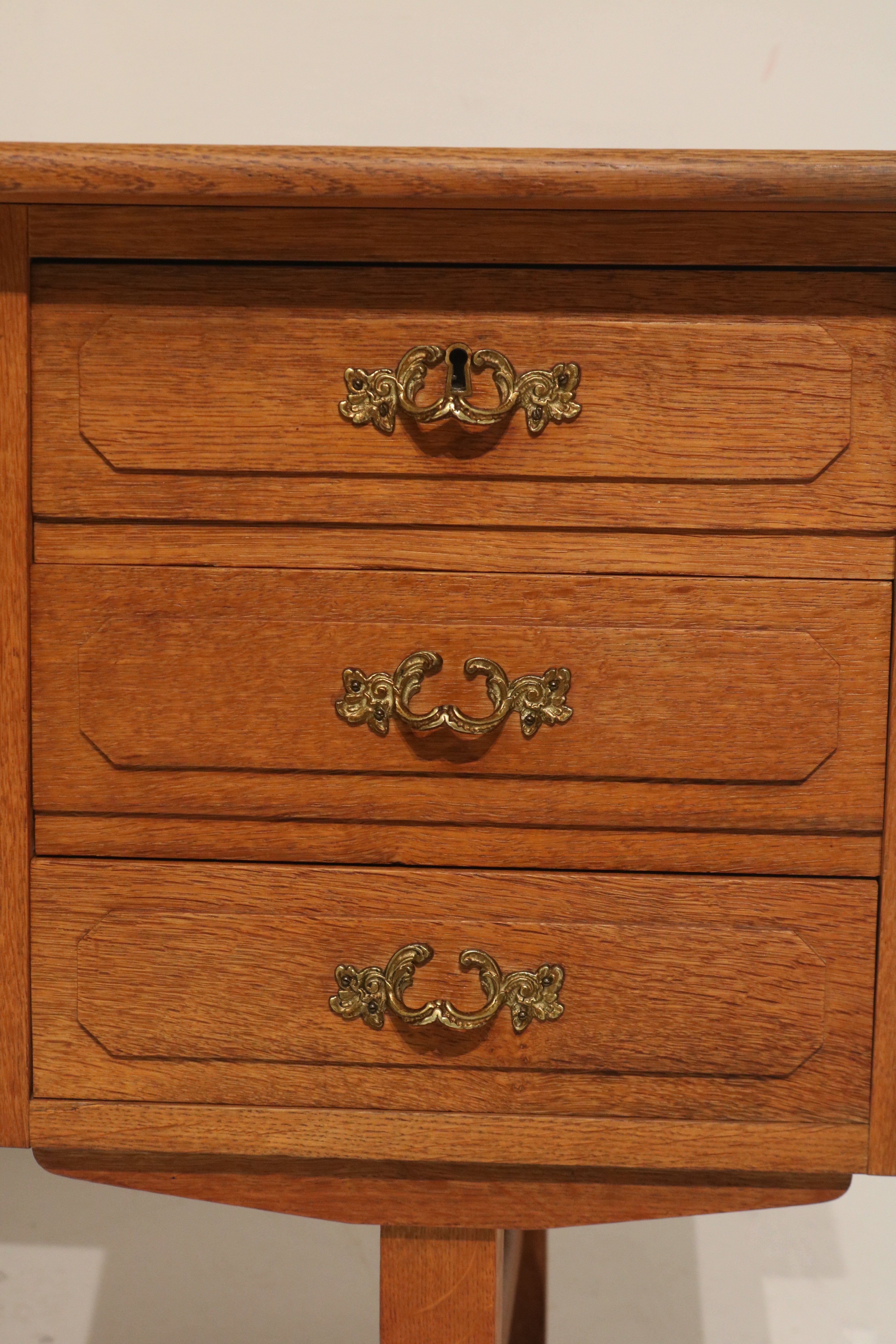 Mid Century Danish Oak Wood Writing Desk With Drawers And Key