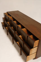 Vintage Mcm Walnut Wood Lowboy 9 Drawers Dresser