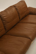 Vintage Swedish Brown Leather Beech Wood Panda Sofa by Åke Fribyter for Nelo Möbler