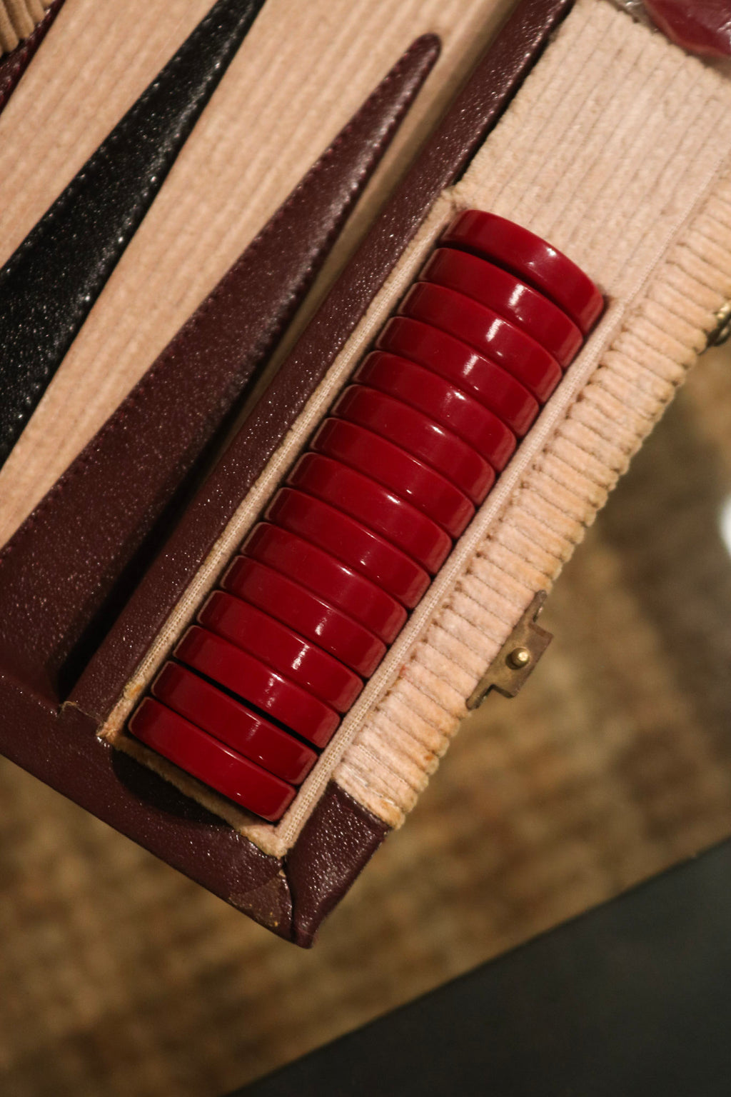 Vintage Travel Backgammon Leather Board Carrying Case