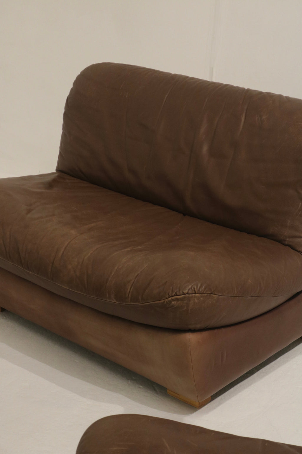 Set Of Vintage 1970s Modular Brown Leather Three-Seater Sofa Couch
