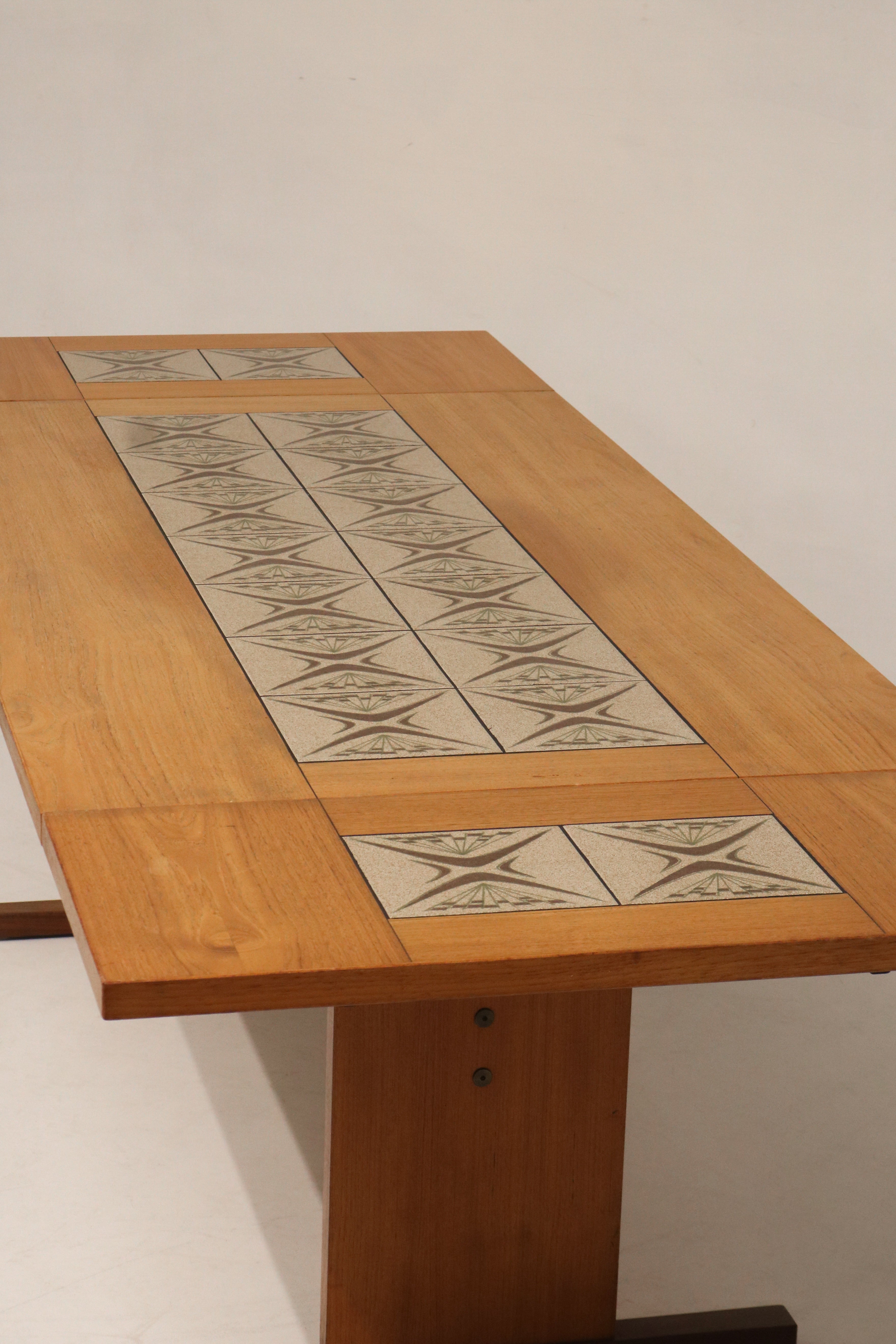 Vintage Danish Teak Wood Tile Top Extandable Dining Table
