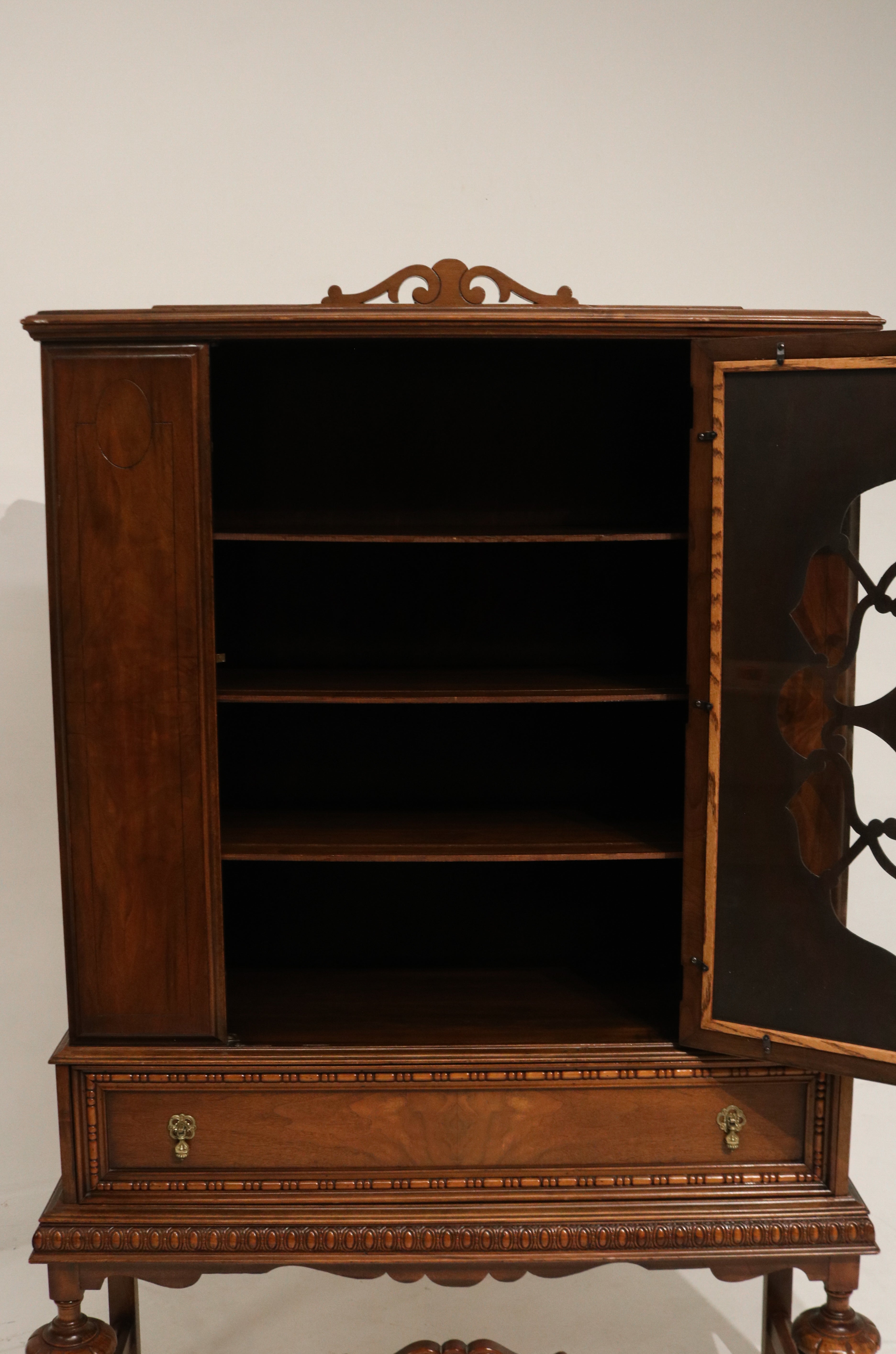 Antique Jacobean Mahogany Walnut Hutch China Cabinet