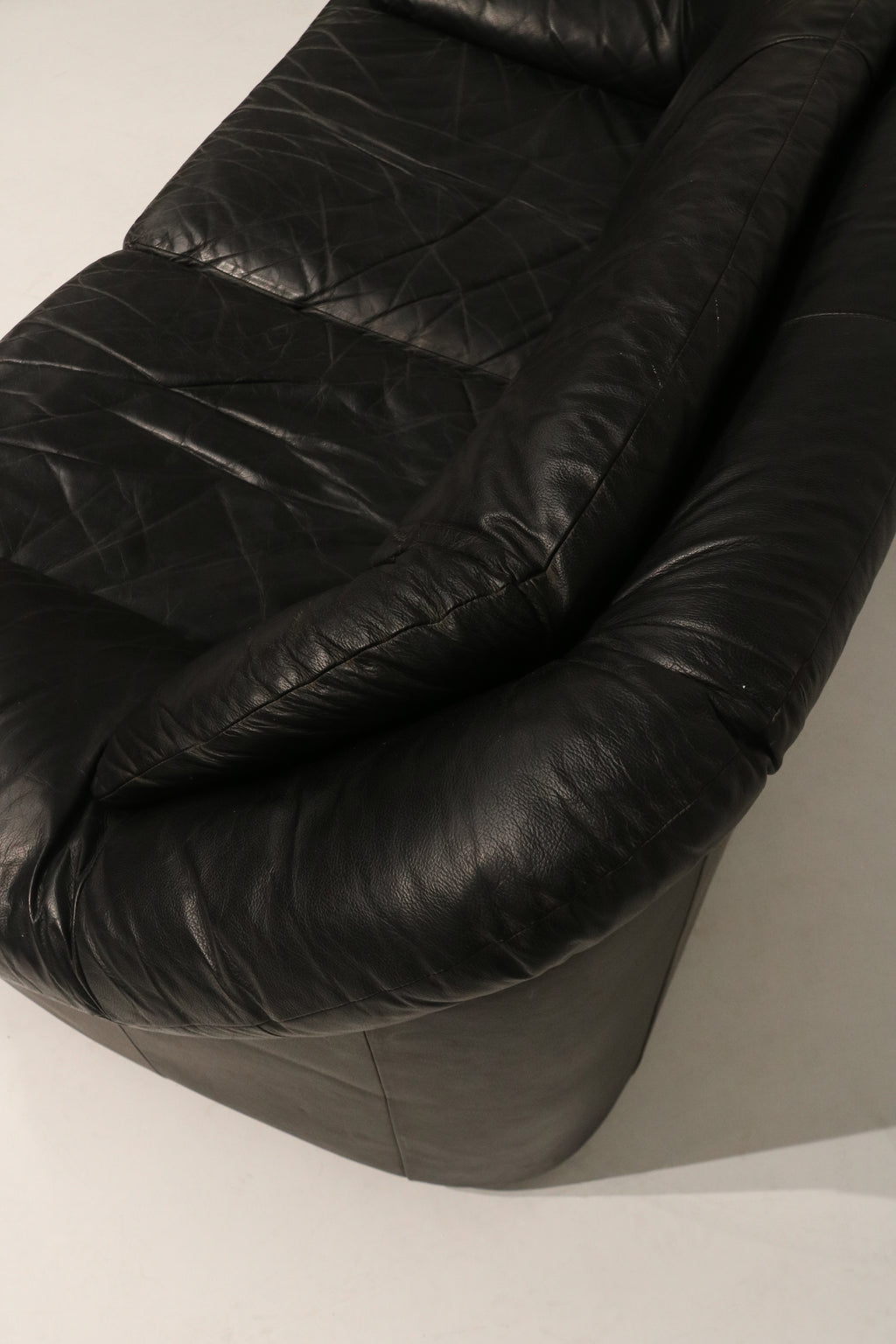 Vintage Postmodern Black Leather Loveseat Sofa