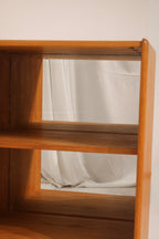 Mcm Solid Oak Wood Bookcase With Adjustable Shelves And Mirrored Back