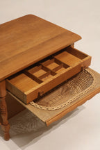 Set Of 2 Vintage Danish Oak Wood Side Tables With Drawers