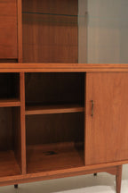 Vintage Mid-Century Modern Walnut Bar Cabinet With Light And Sliding Glass Doors
