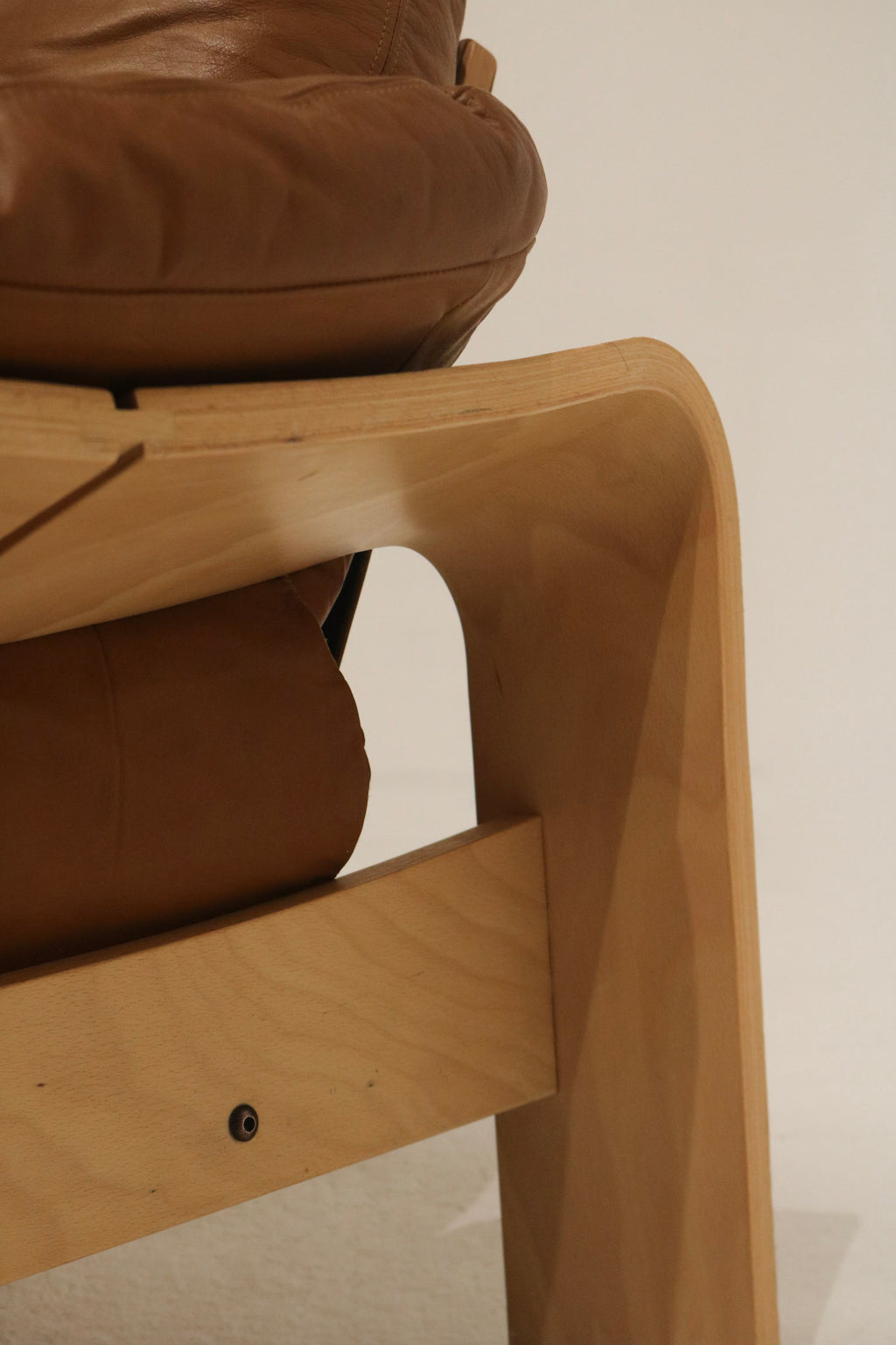 Vintage Swedish Brown Leather Beech Wood Panda Sofa by Åke Fribyter for Nelo Möbler