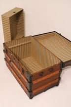 19th-Century Pine Trunk with Iron & Leather