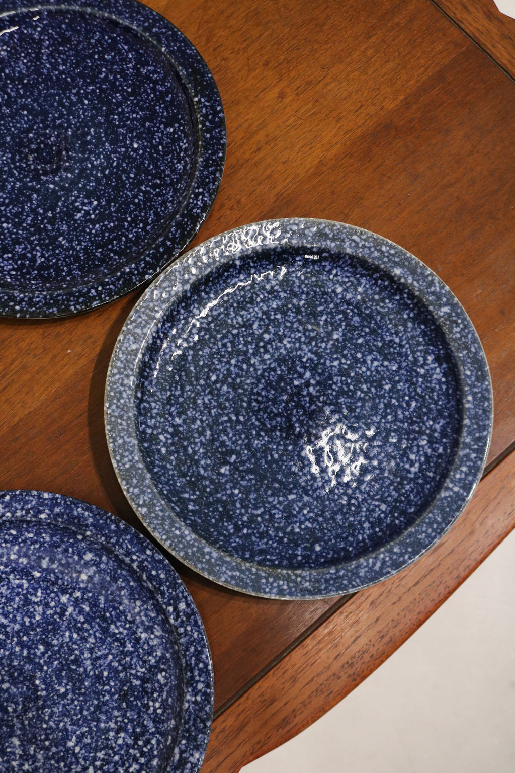 Set Of 4 Vintage Blue Glazed Ceramic Dinner Plates Made In Japan