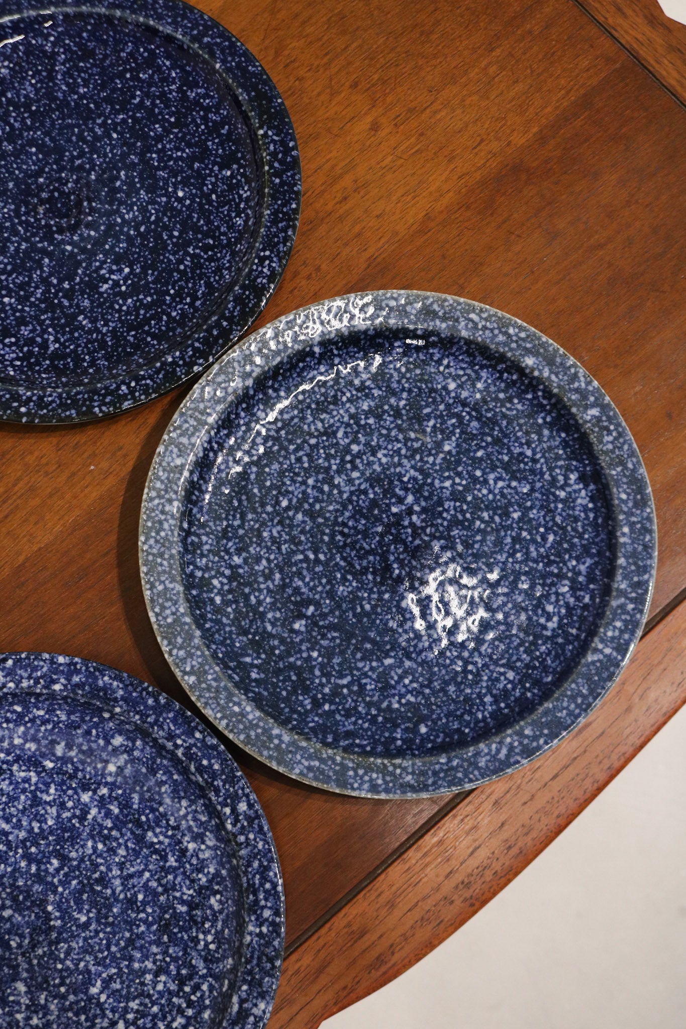Set Of 4 Vintage Blue Glazed Ceramic Dinner Plates Made In Japan