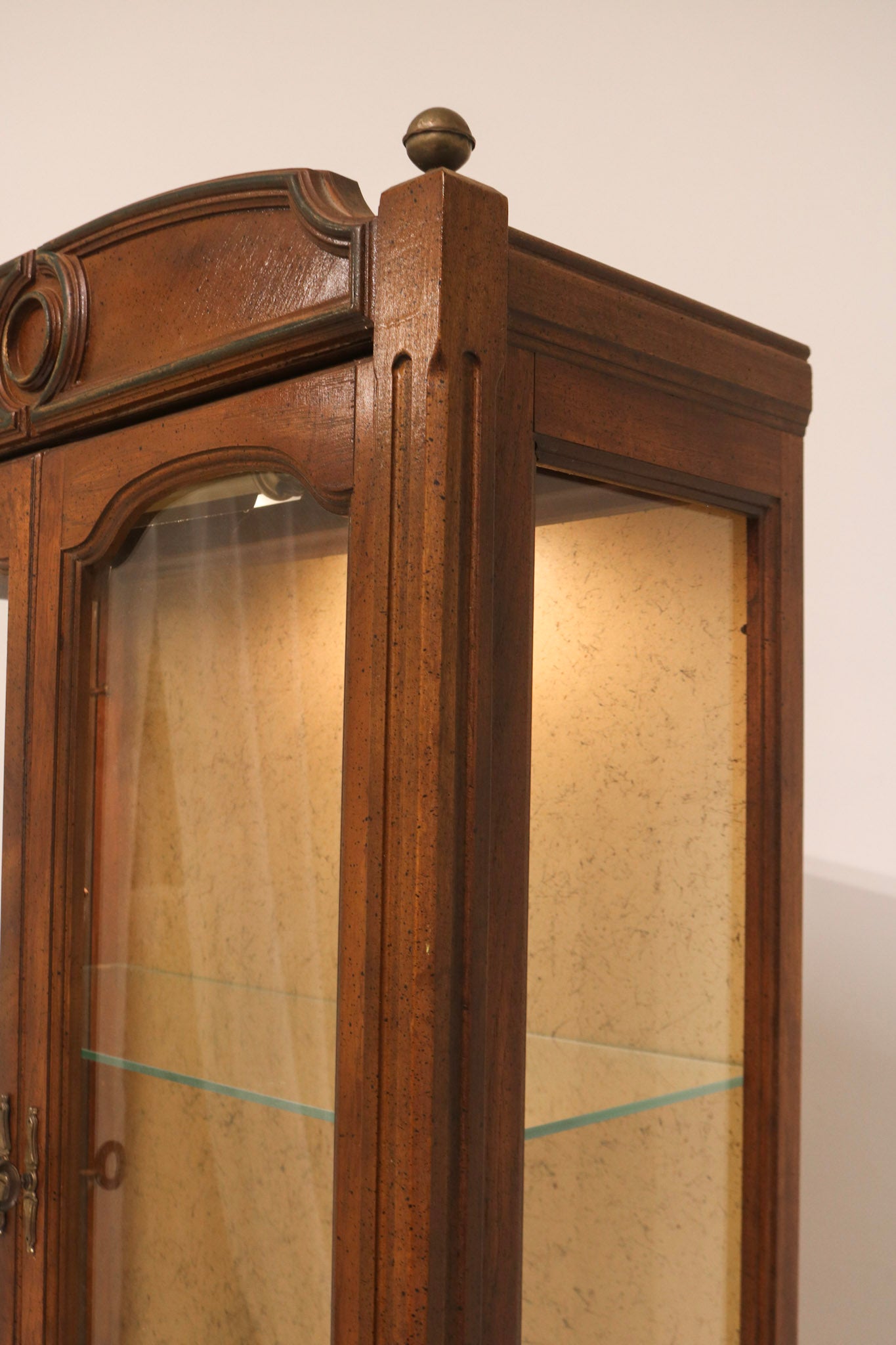Vintage Antique Wood Glass Bookcase Display With Light