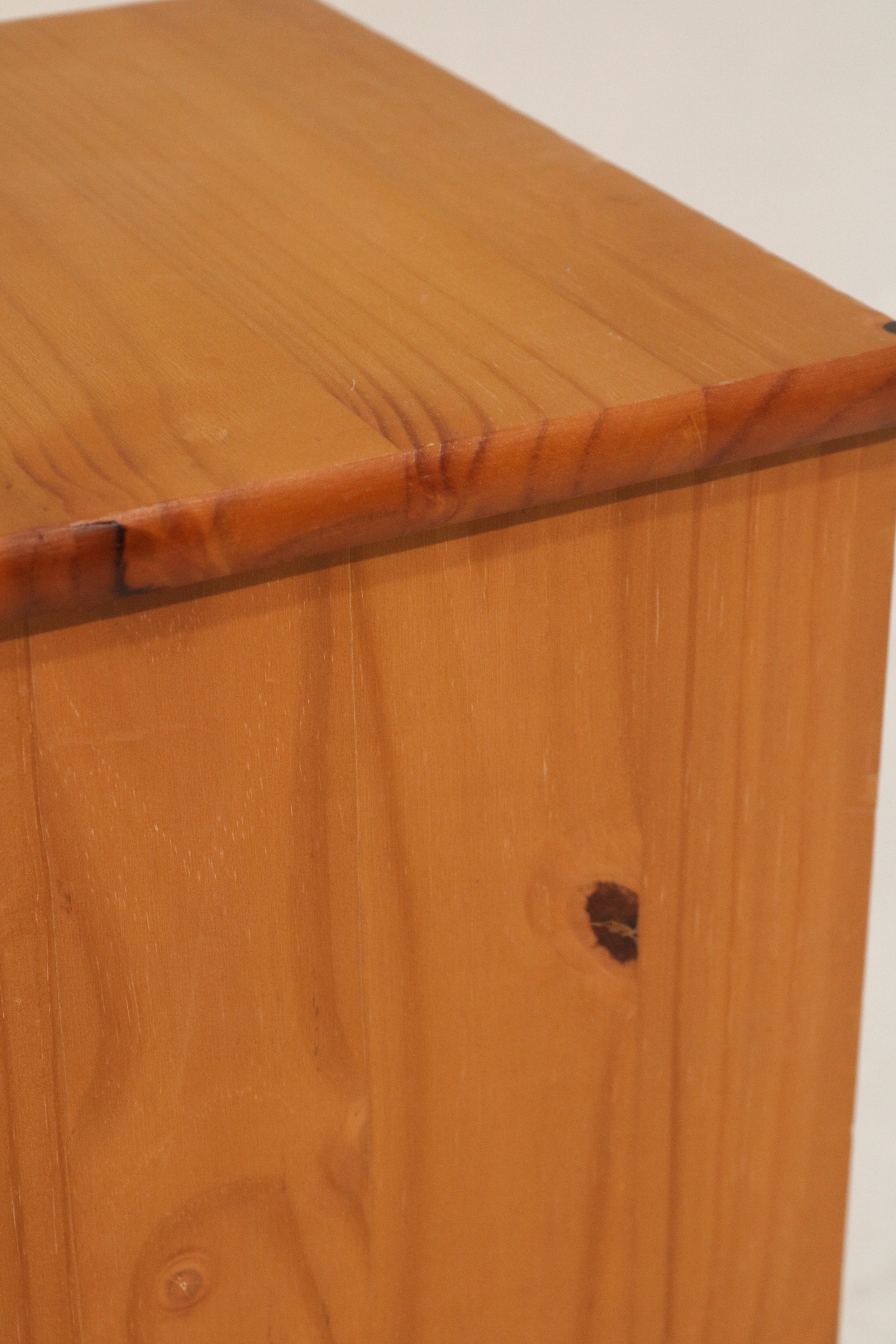 Vintage Swedish Pine Rolling Nightstand Cabinet Storage