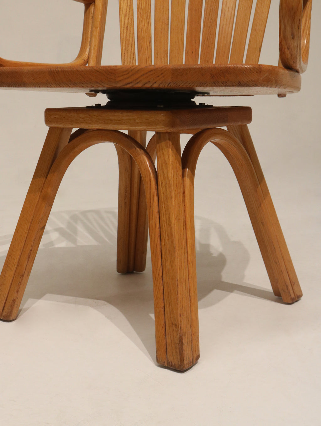 Set Of 2 Vintage Solid Oak Wood Swivel Chairs Arm Chairs