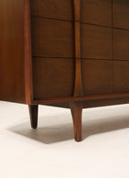 Vintage Mcm Walnut Wood Lowboy 9 Drawers Dresser