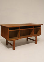 Mid Century Danish Oak Wood Writing Desk With Drawers And Key