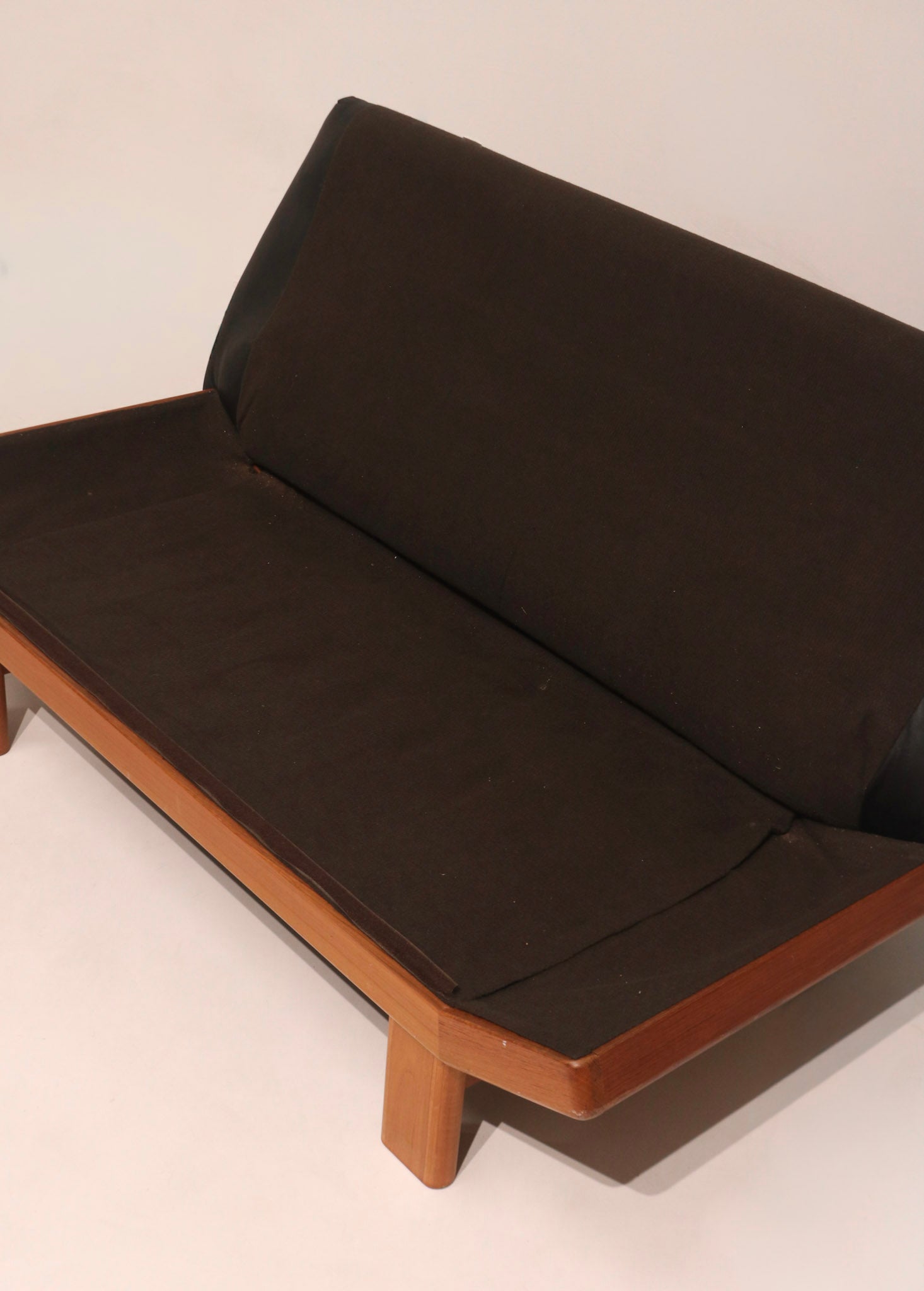Danish Teak Frame Wood Reupholster Leather Sofa Loveseat