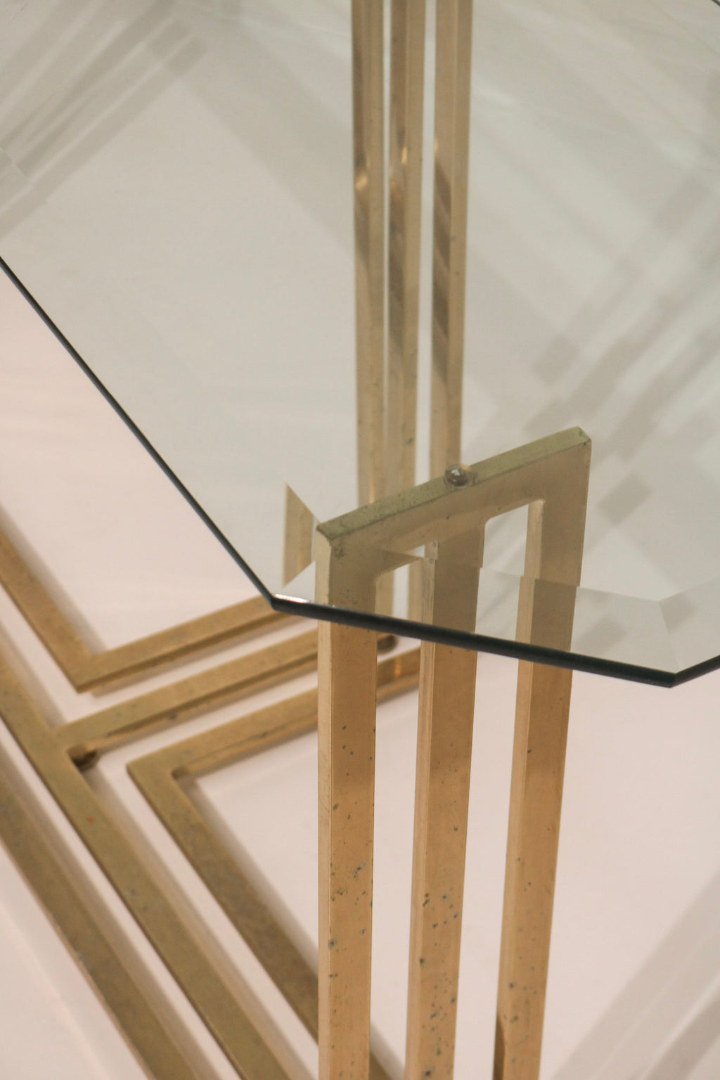 Vintage Glass Steel Console Table