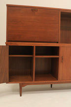 Vintage Mid-Century Modern Walnut Bar Cabinet With Light And Sliding Glass Doors