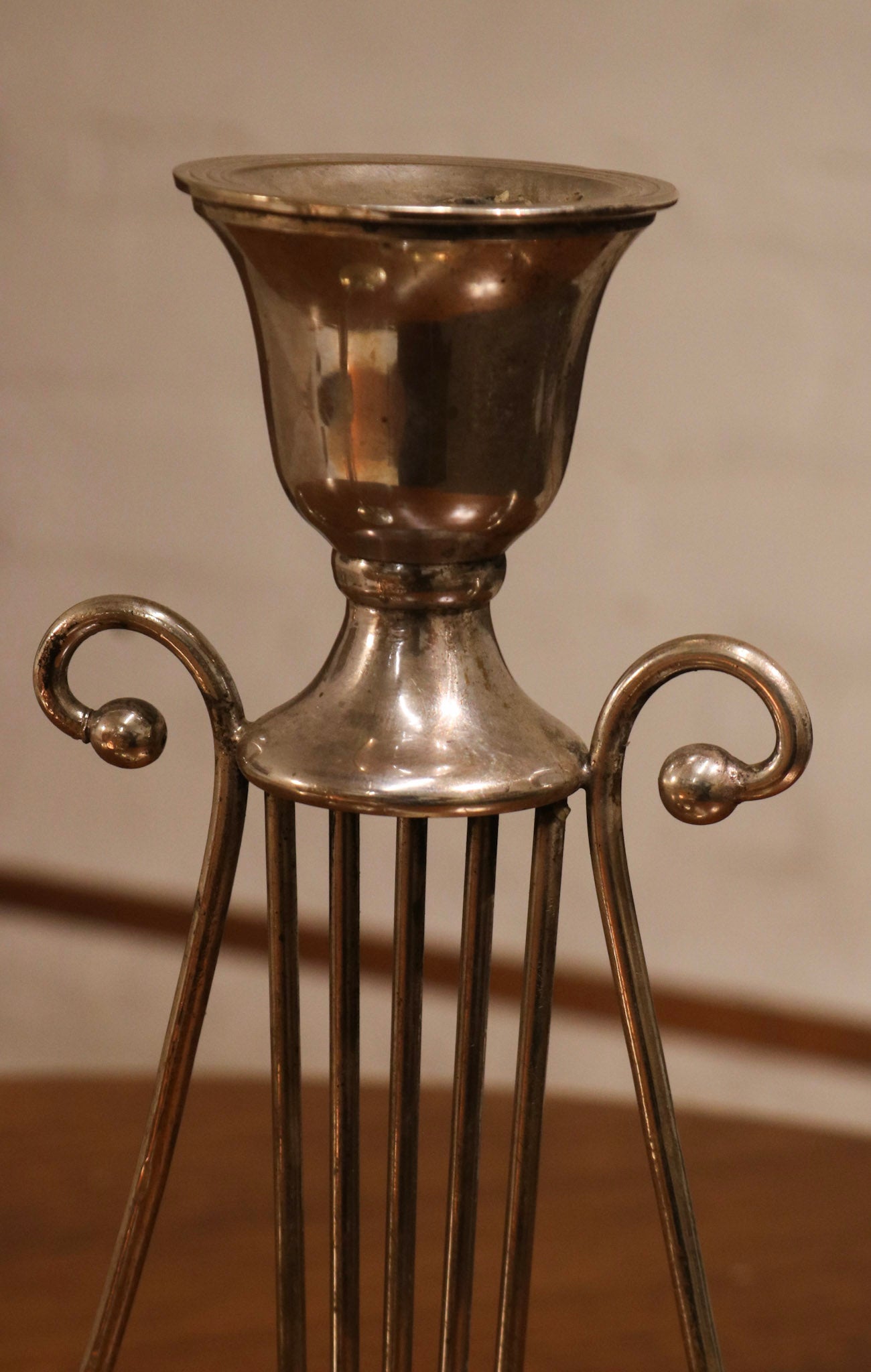 Pair Of Vintage Steel Brass Candle Holder