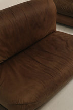 Set Of Vintage 1970s Modular Brown Leather Three-Seater Sofa Couch