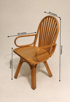 Set Of 2 Vintage Solid Oak Wood Swivel Chairs Arm Chairs