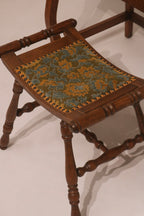 Antique Vintage Oak Vanity Desk Table With Mirror And Stool