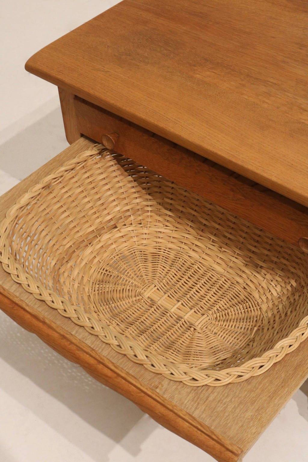 Set Of 2 Vintage Danish Oak Wood Side Tables With Drawers