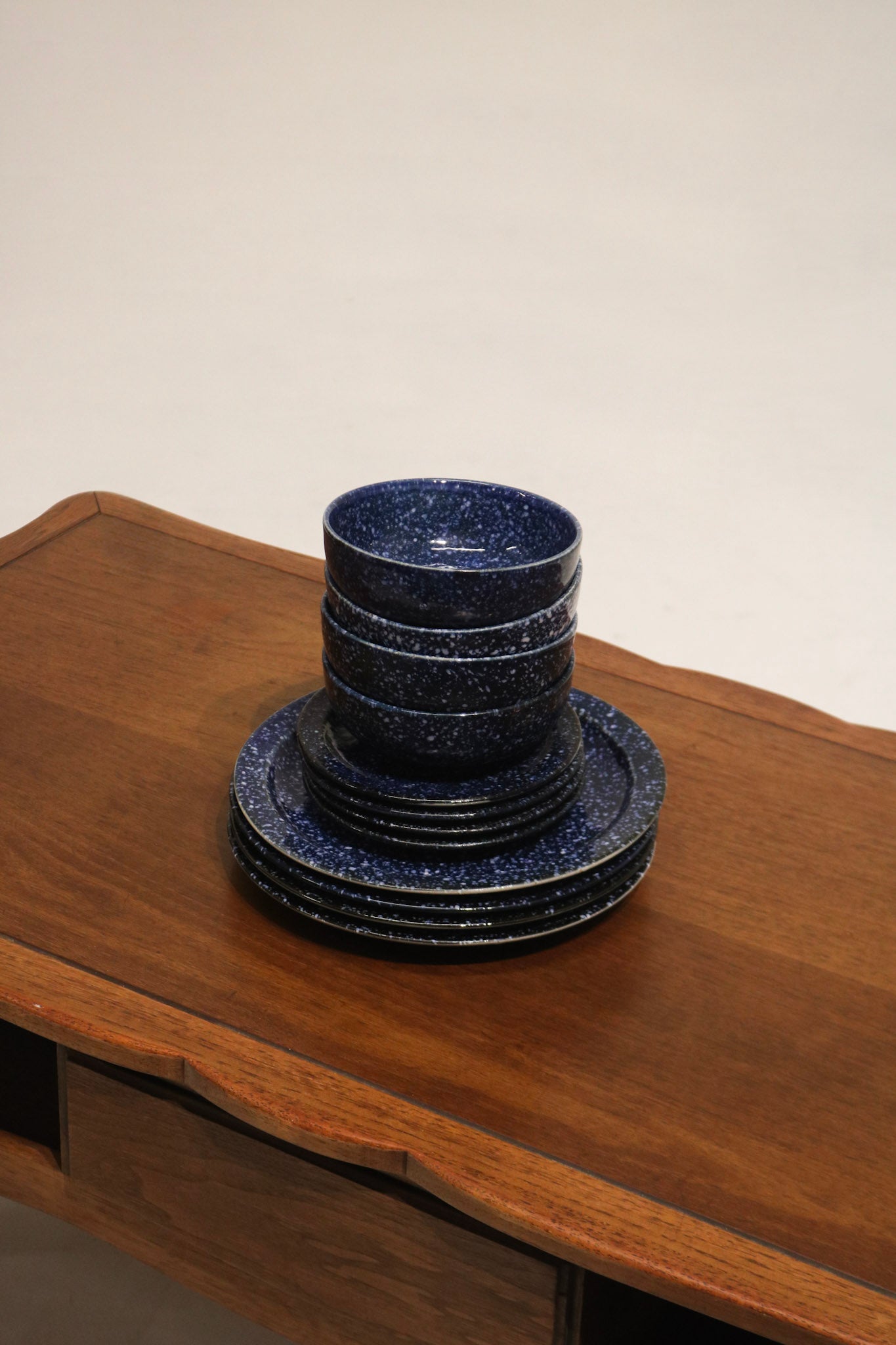Vintage Blue Glazed Ceramic Dinnerware Set Made In Japan