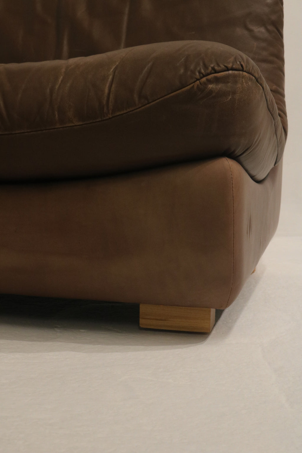 Set Of Vintage 1970s Modular Brown Leather Three-Seater Sofa Couch