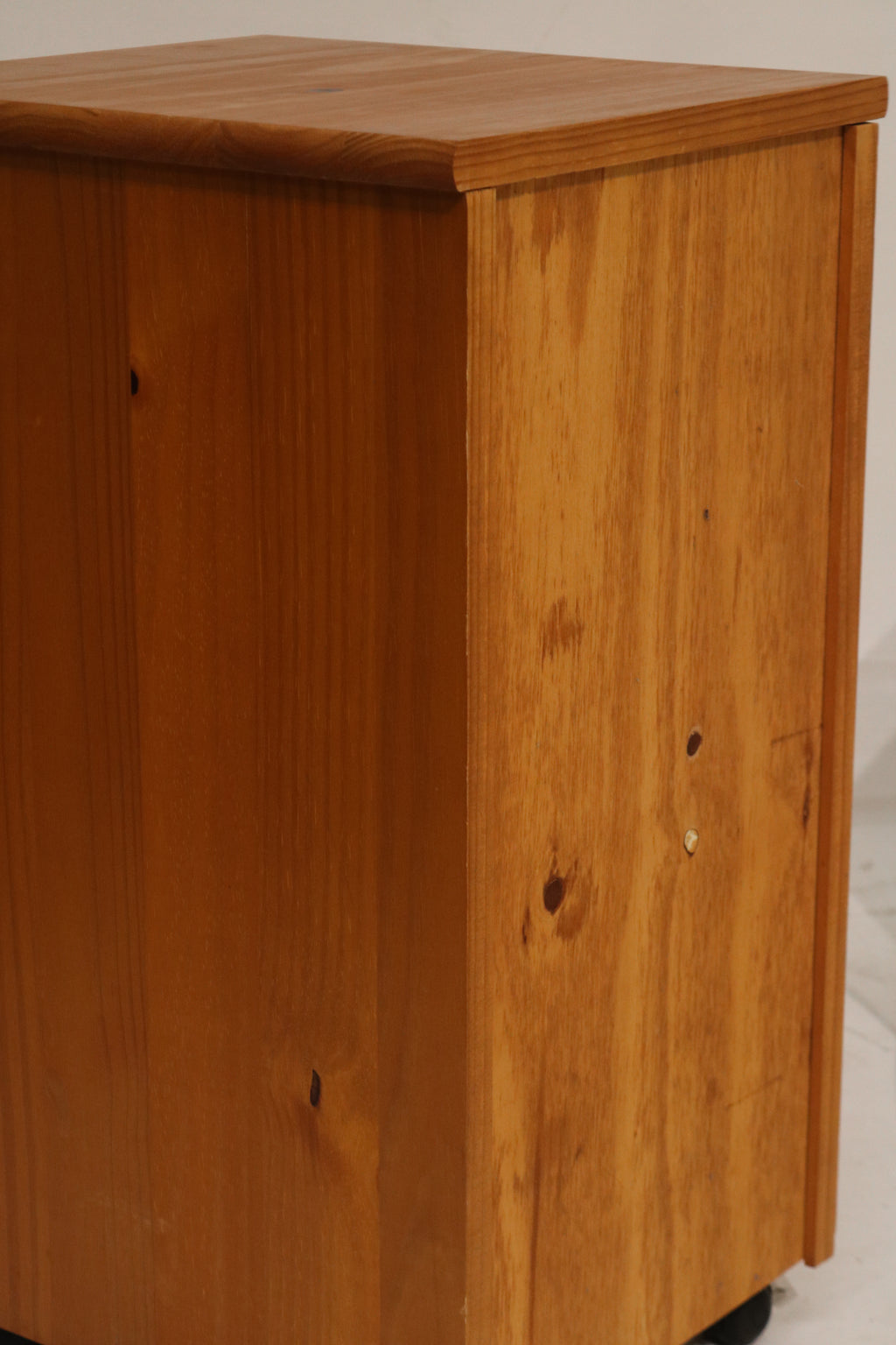 Vintage Swedish Pine Rolling Nightstand Cabinet Storage