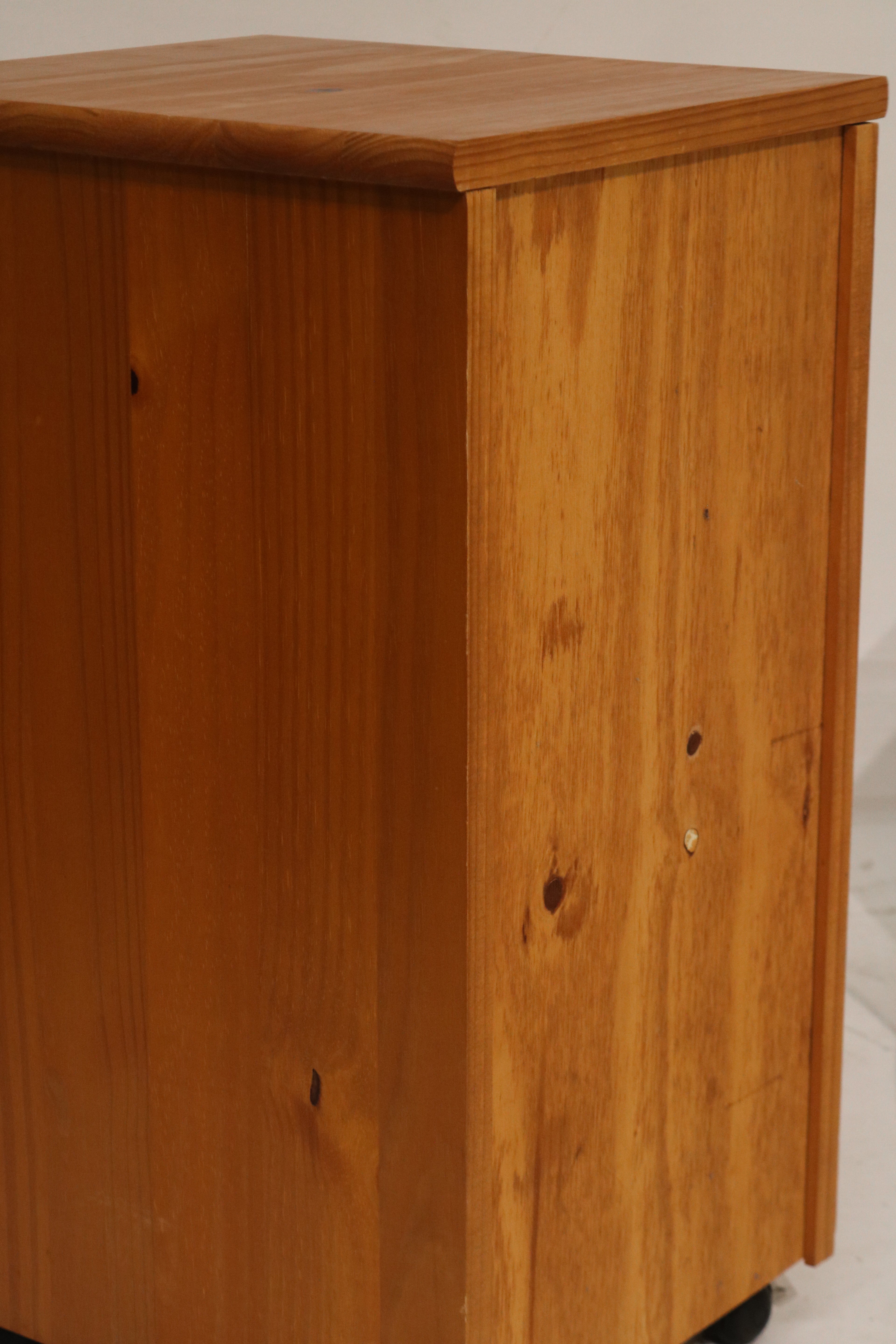 Vintage Swedish Pine Rolling Nightstand Cabinet Storage