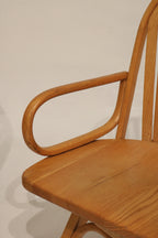 Set Of 2 Vintage Solid Oak Wood Swivel Chairs Arm Chairs