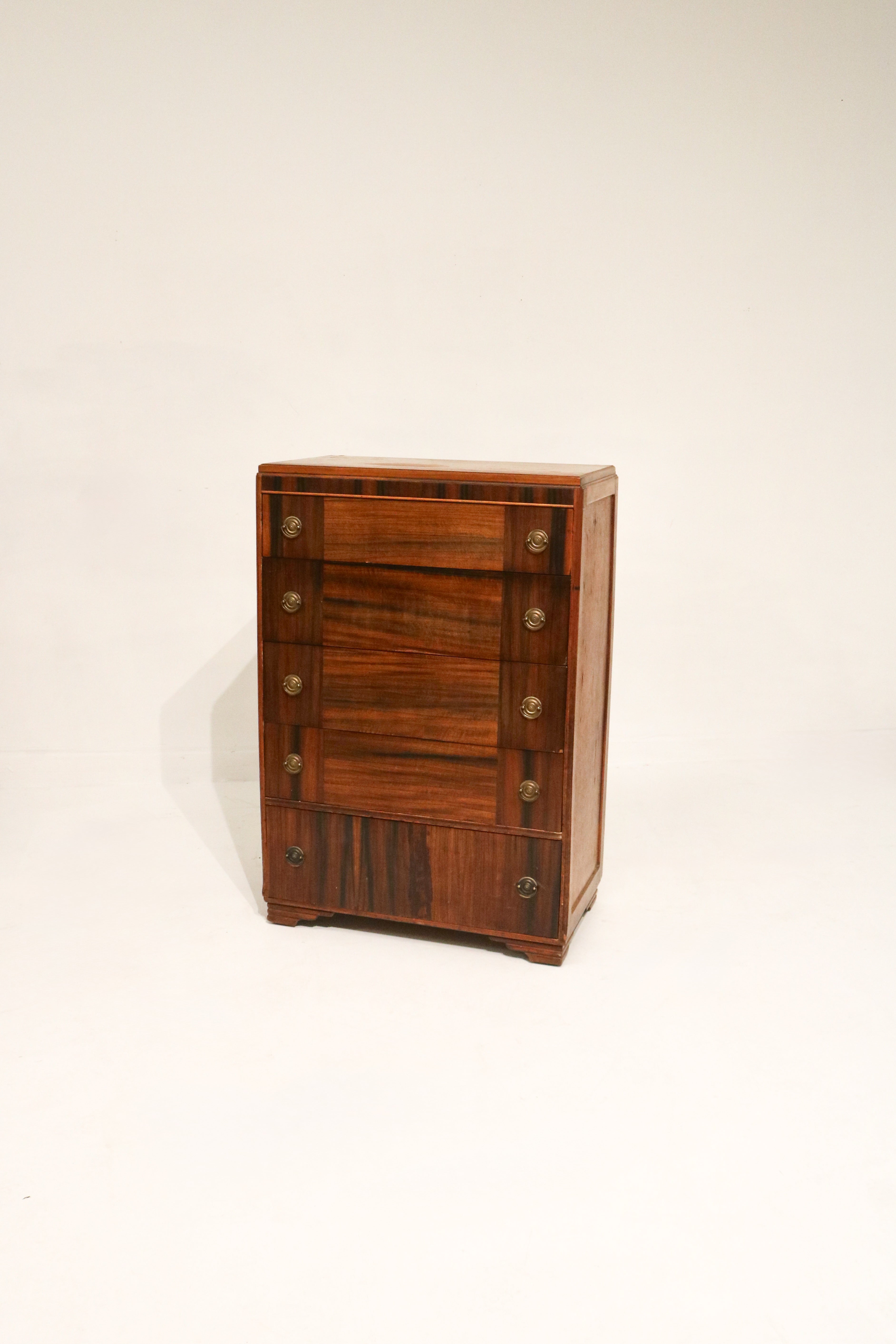 Art Deco Vintage Walnut Wood Tall Dresser Chest Of Drawers