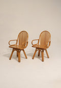 Set Of 2 Vintage Solid Oak Wood Swivel Chairs Arm Chairs