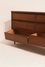 Mid Century Modern Vintage Walnut Wood 6 Drawers Dresser