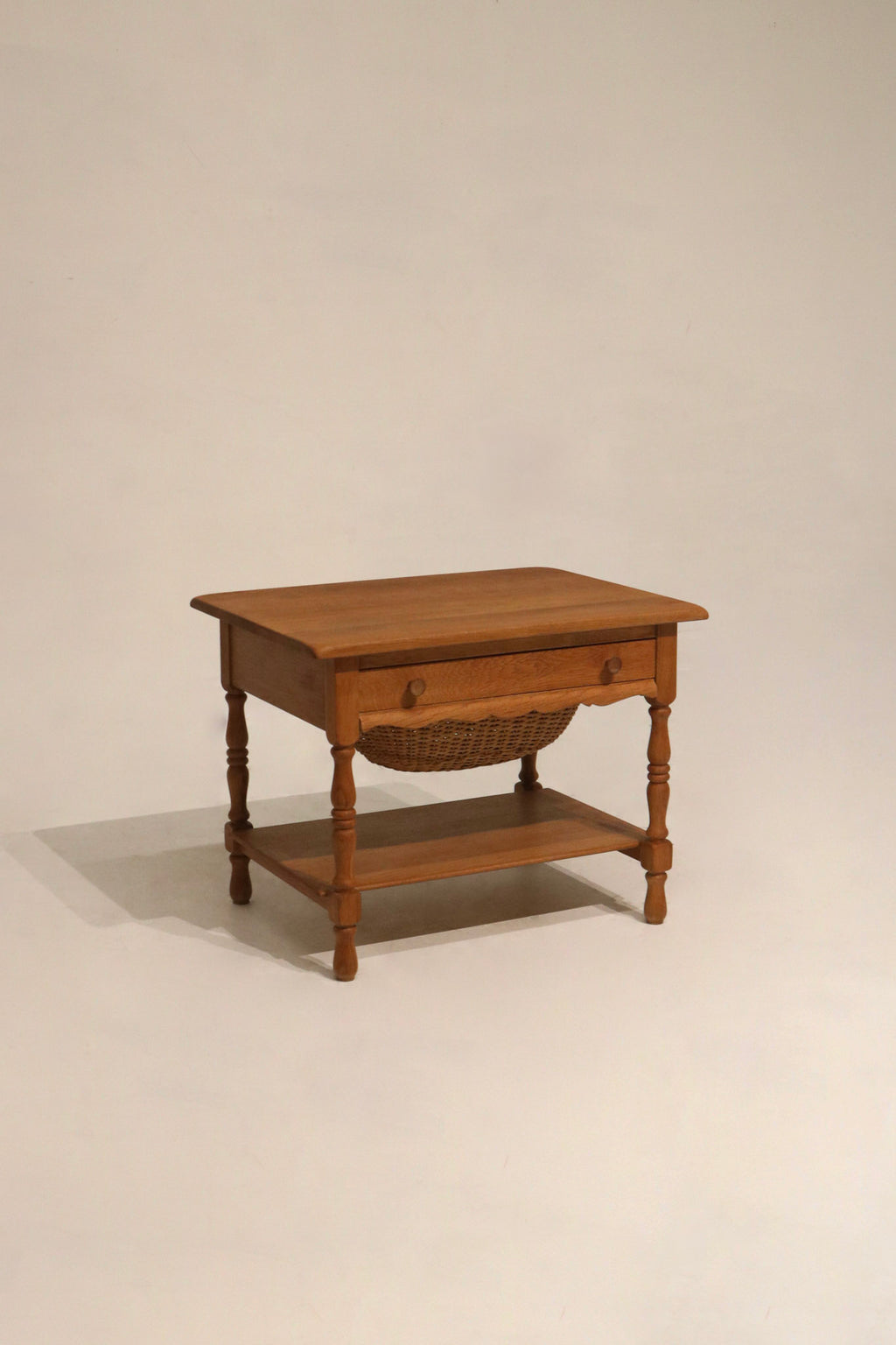 Set Of 2 Vintage Danish Oak Wood Side Tables With Drawers